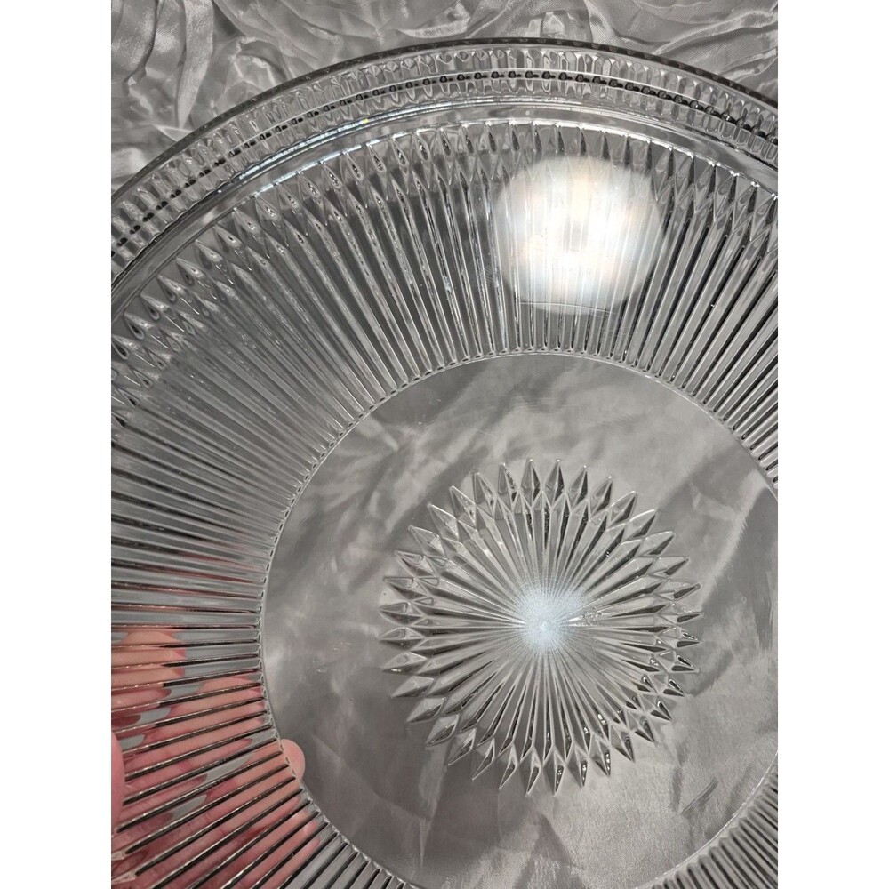 VTG Glass Cake Plate Stainless Steel Dome Lid Covered Dish Ribbed Footed 12" - Picture 11 of 16